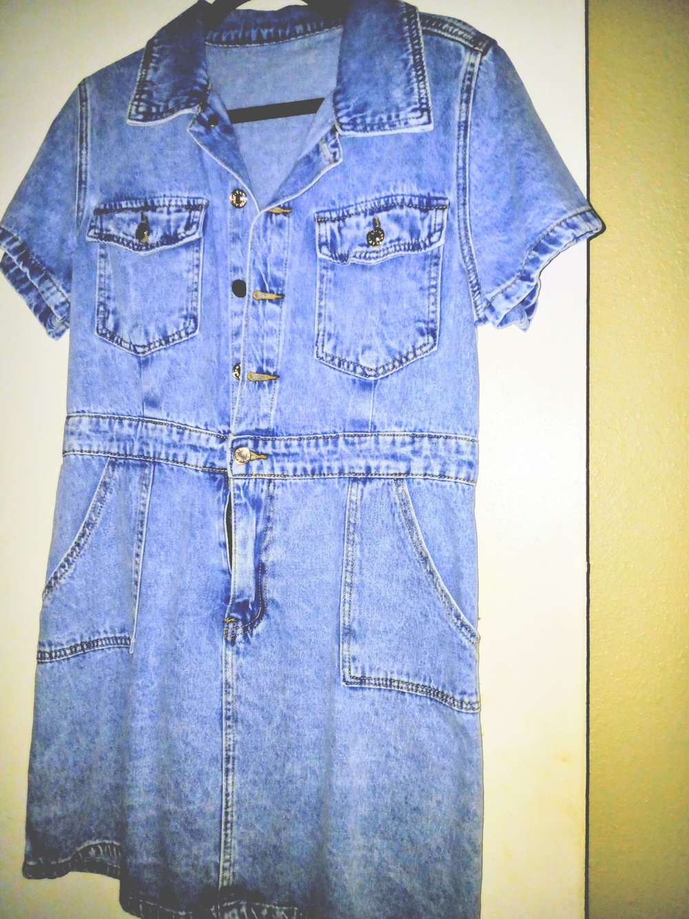 SHEIN Light Blue Denim Button-Front Short Sleeve Dress